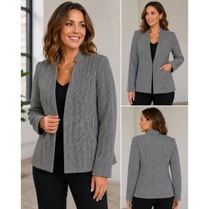 NWT Mina Self Herringbone Blazer Jacket Black White XL
